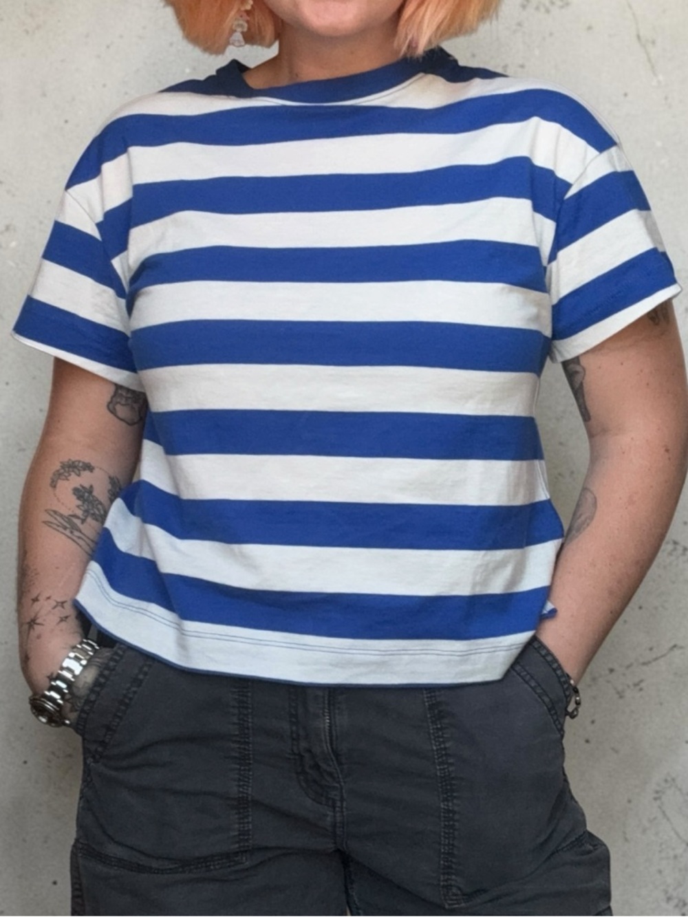 Sonoma Blue and White Striped Crewneck Tee Women’s Size Small